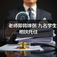 老师即将摔倒 九名学生相扶托住（图4）